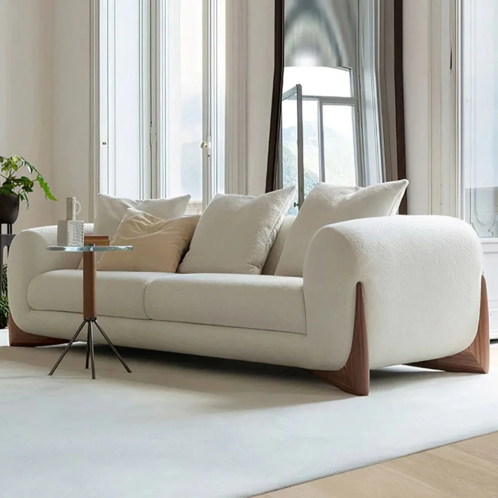 EDER 3 SEATER BOUCLE & WALNUT WOOD SOFA Regular price