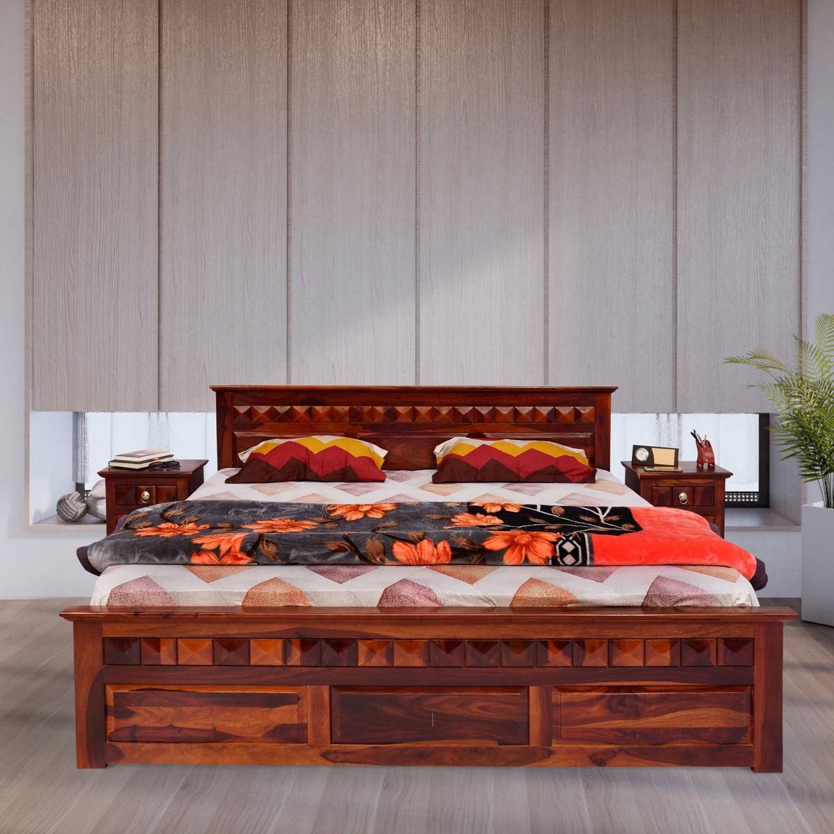 WOODEN KING SIZE BED WITHOUT STORAGE FOR BEDROOM