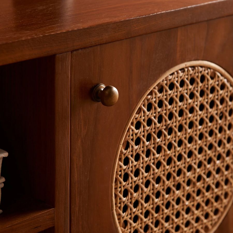 JODHPUR VRIKSH TEAK WOOD & RATTAN TV UNIT MIDEA CANSOLE