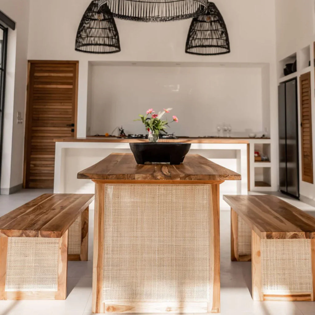 6 Seater Teak Wood & Rattan Dining Table