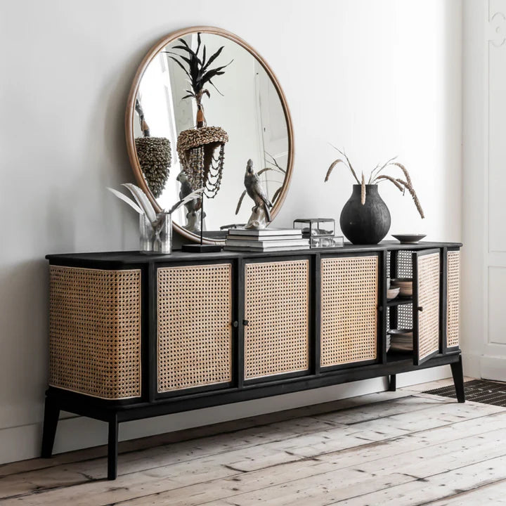Jenae Mango Wood & Rattan Sideboard Black