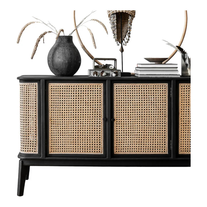 Jenae Mango Wood & Rattan Sideboard Black